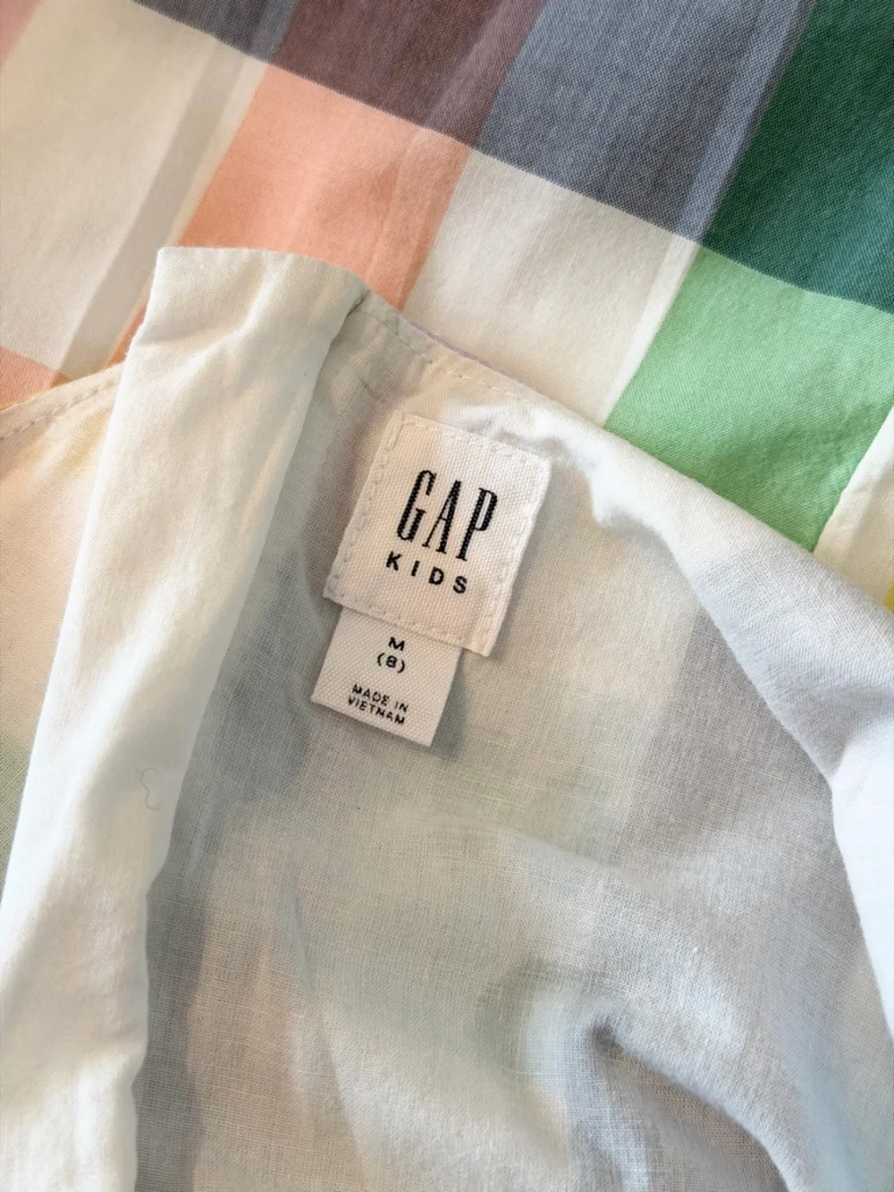GAP Rainbow Plaid V Back Dress. Girl’s Sz-M (8) Cotton| Picnic | Summer. EUC